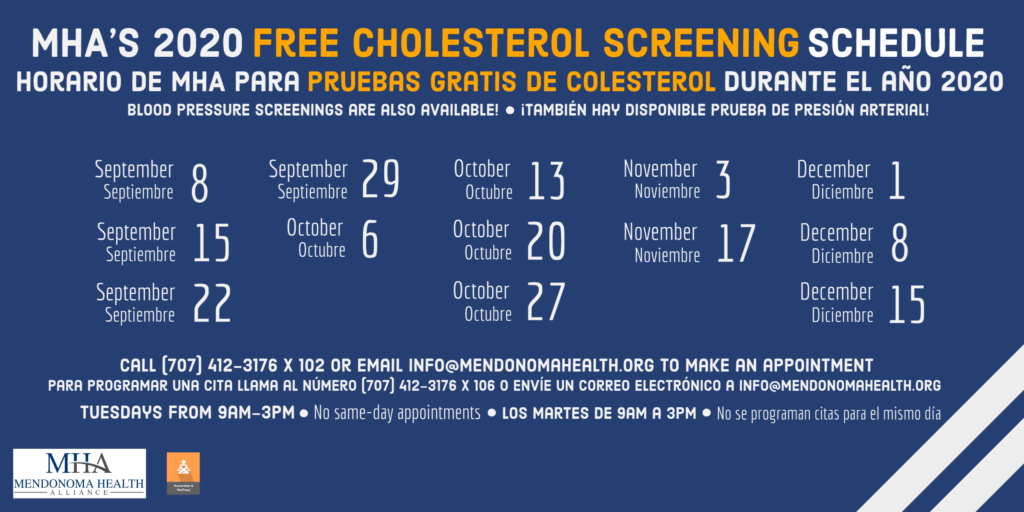 Free Health Screenings By Appointment Only:  Sept 8 - Dec 15