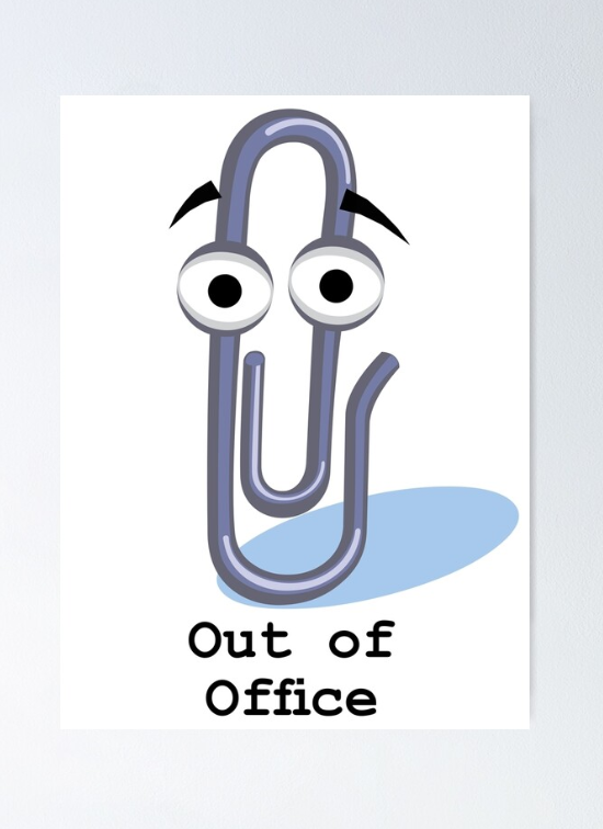 Out Of Office Flyer with a paperclip with eyes.