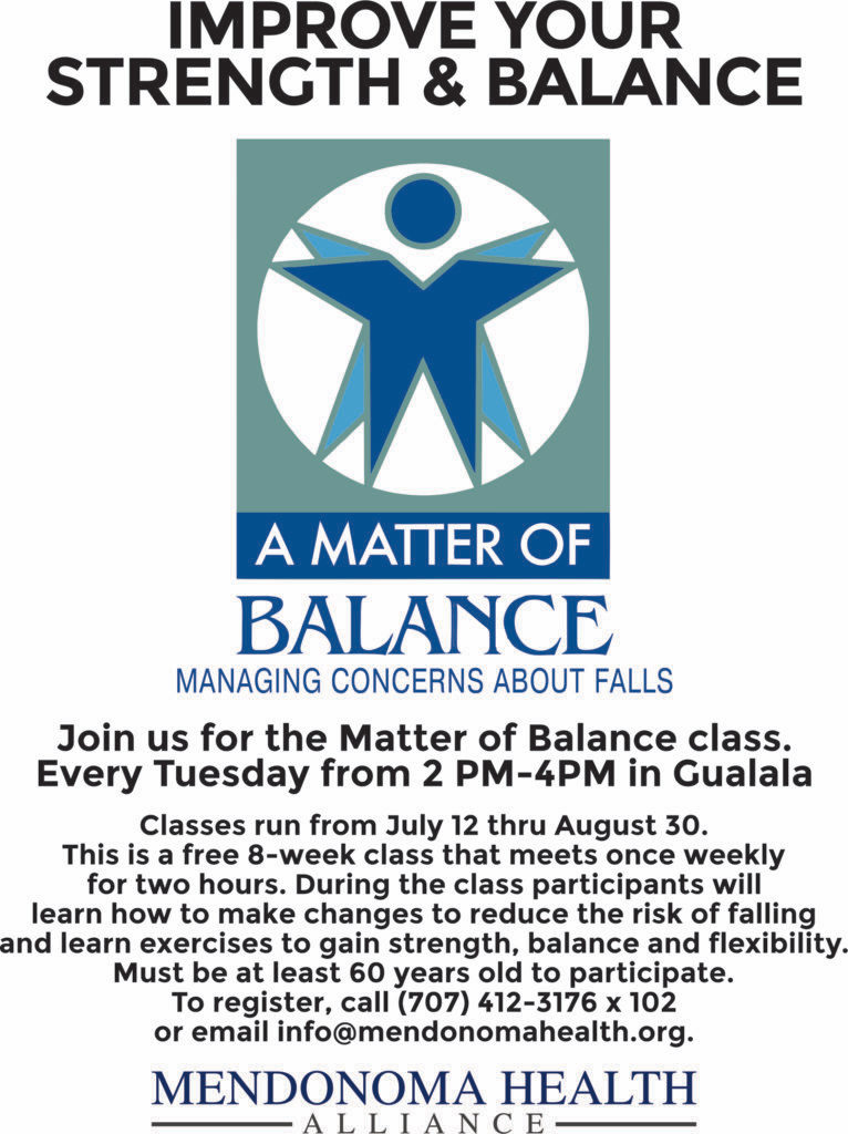 A Matter of Balance flyer to help individual manager fall by Mendonoma Health Alliance