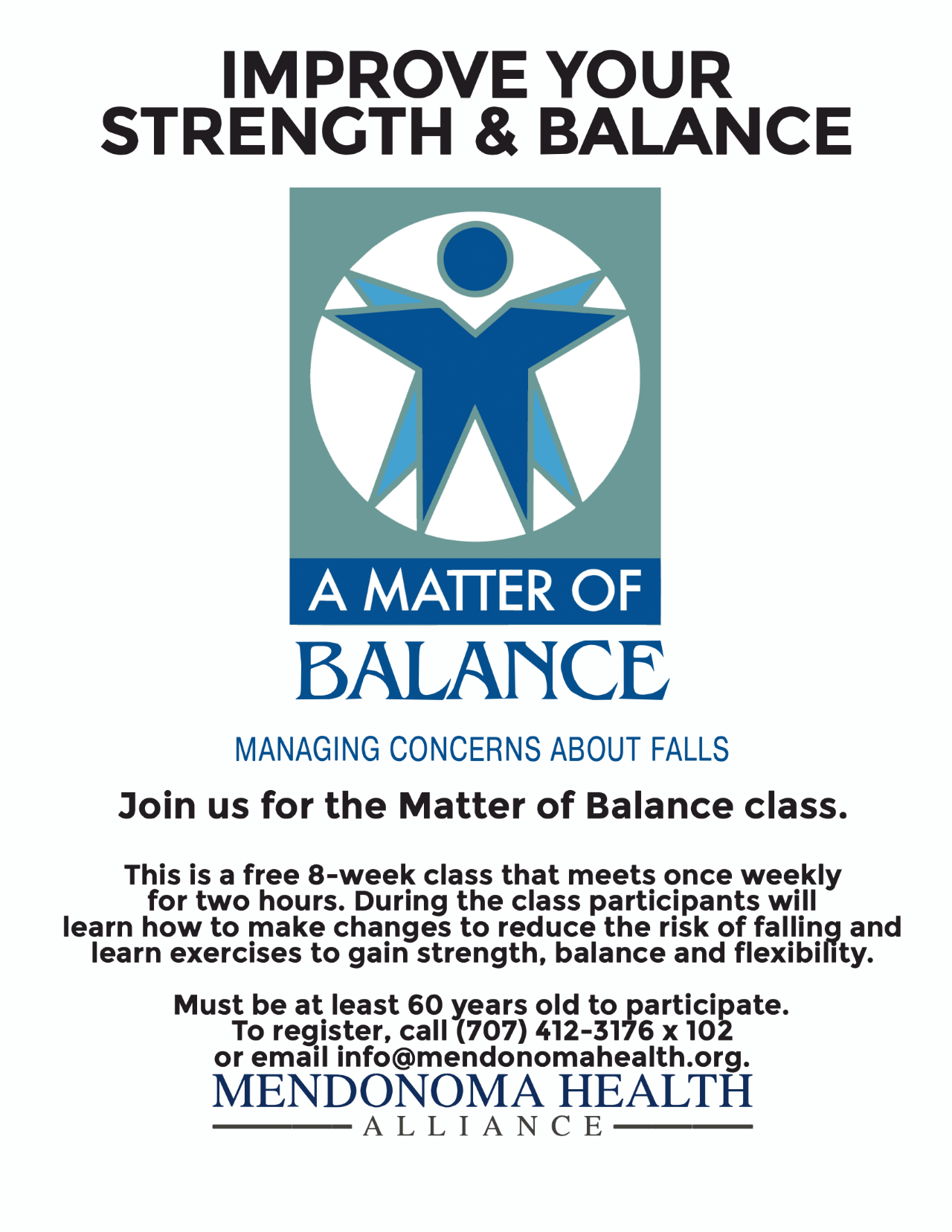 Matter of Balance Flyer with logo of an artistic star shaped human stretching